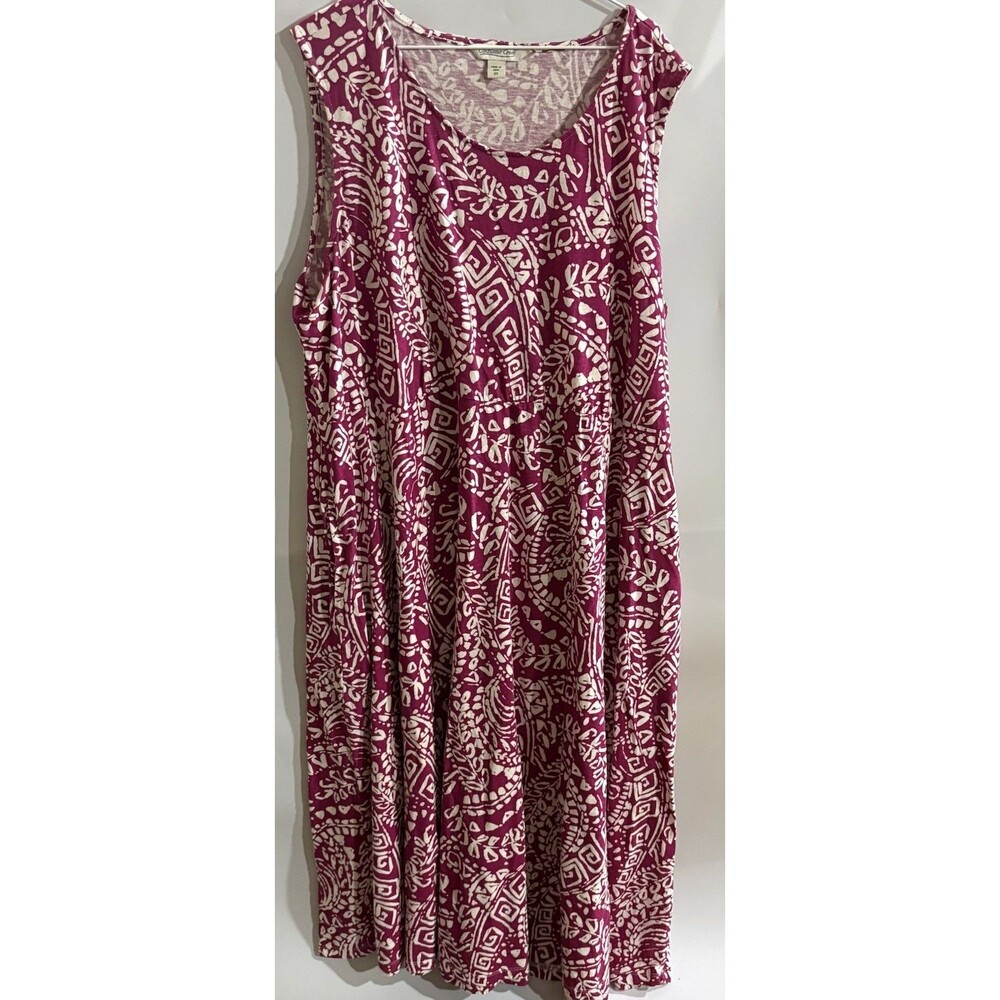 Coldwater Creek Pink White Geometric Scoop Neck Shift Midi Dress Women’s 2X